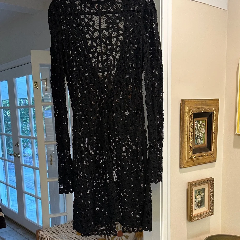 Betsey Johnson Black Lace Decorative Top Layer Coat - Picture 6 of 9